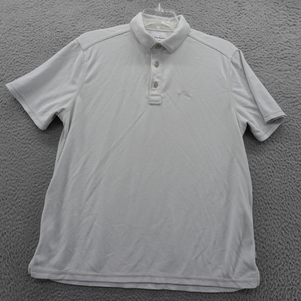 Tommy Bahama Performance Polo Shirt Medium Gray Mens Short Sleeve Preppy‎ *